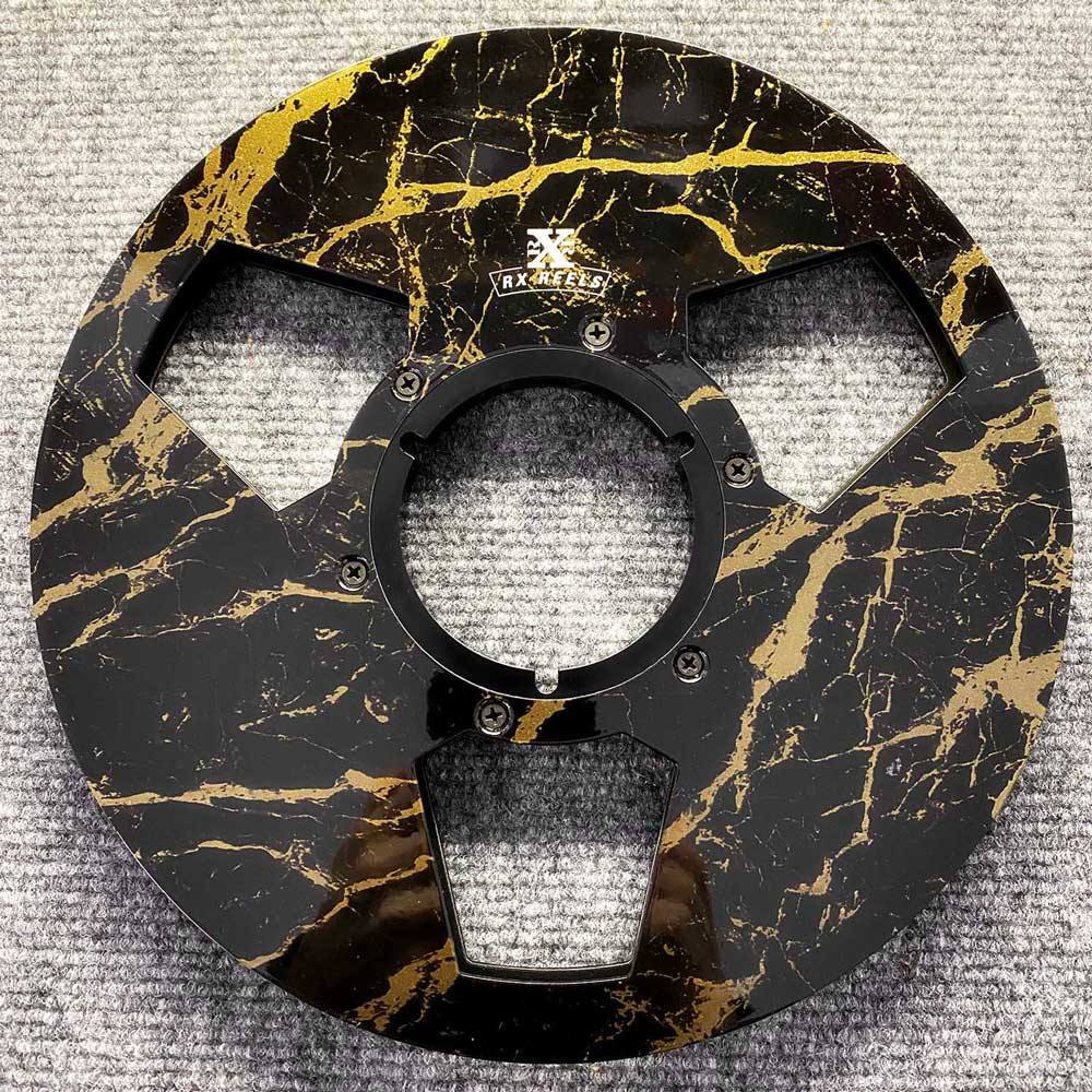 "B" Stock Sale - Carbon Fiber 10.5" Tape Reel in Black & Gold Vein Marble