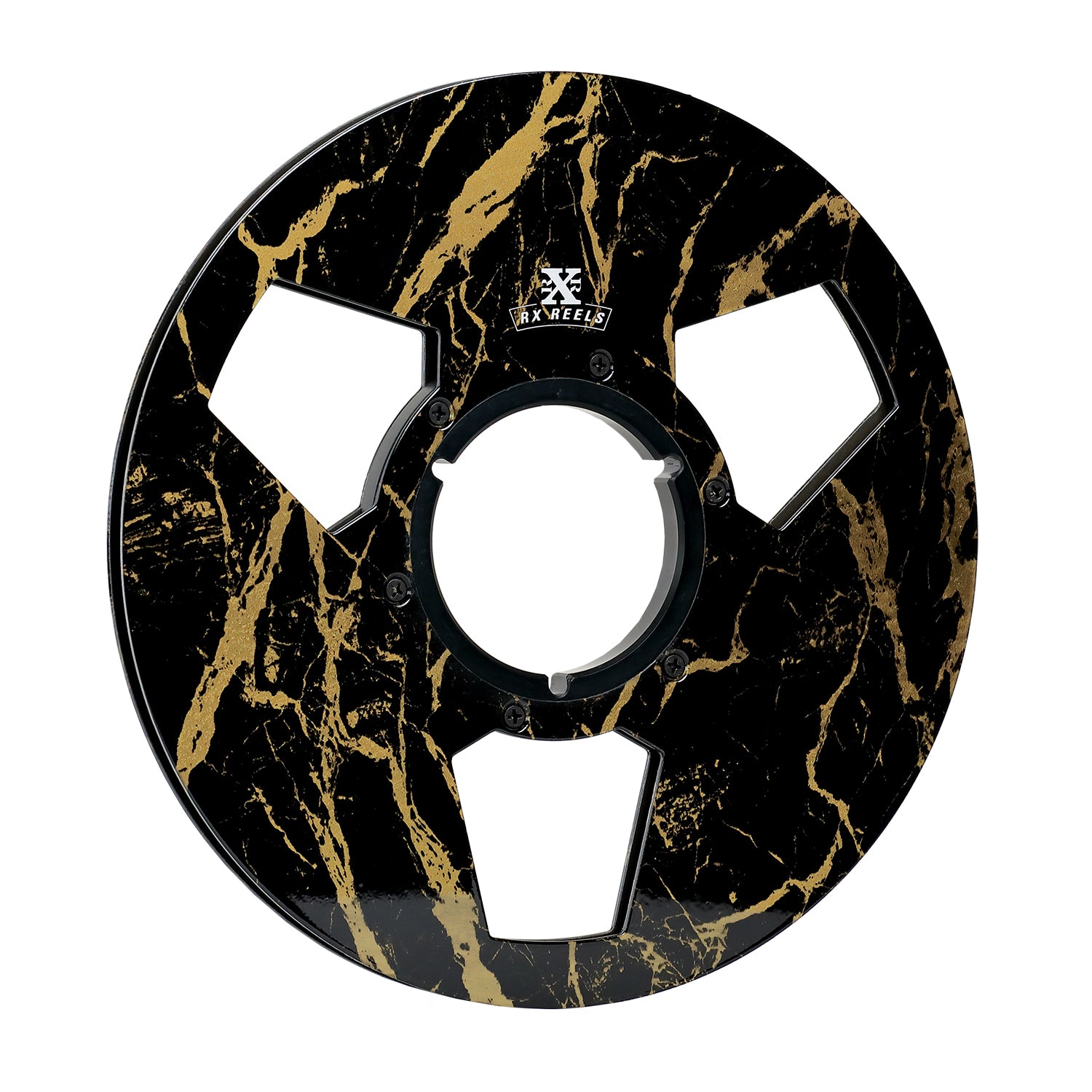 10.5" Carbon Fiber Reel RX Reels Black & Gold Vein Marble