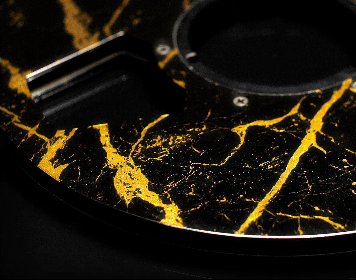 Carbon Fiber 10.5&quot; Tape Reel in Black &amp; Gold Vein Marble